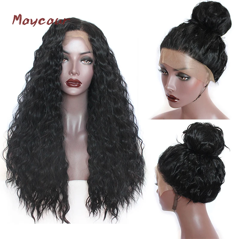

Long Curly Wig Black Synthetic Lace Wigs For Women Long Lace Front Wig 180 Density