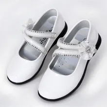 Enfants PU chaussures avec plat fleur filles princesse en cuir chaussures enfants espadrilles fille robe de danse chaussures pour l’école étudiants