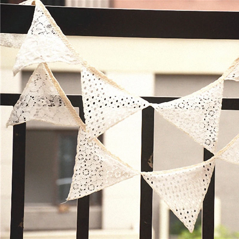 2.5M White Cotton Lace Flag Banner Bunting Pennant Wedding Birthday Party Decor