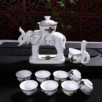

New Elephant Porcelain Kung Fu Tea Set Cups Automatic White Ceramic Transparent Tea Pot Cup Sets With Gift Box