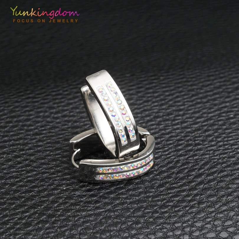 Женские серьги кольца с фианитами Yunkingdom из вольфрамовой стали UE0036|hoop earrings for
