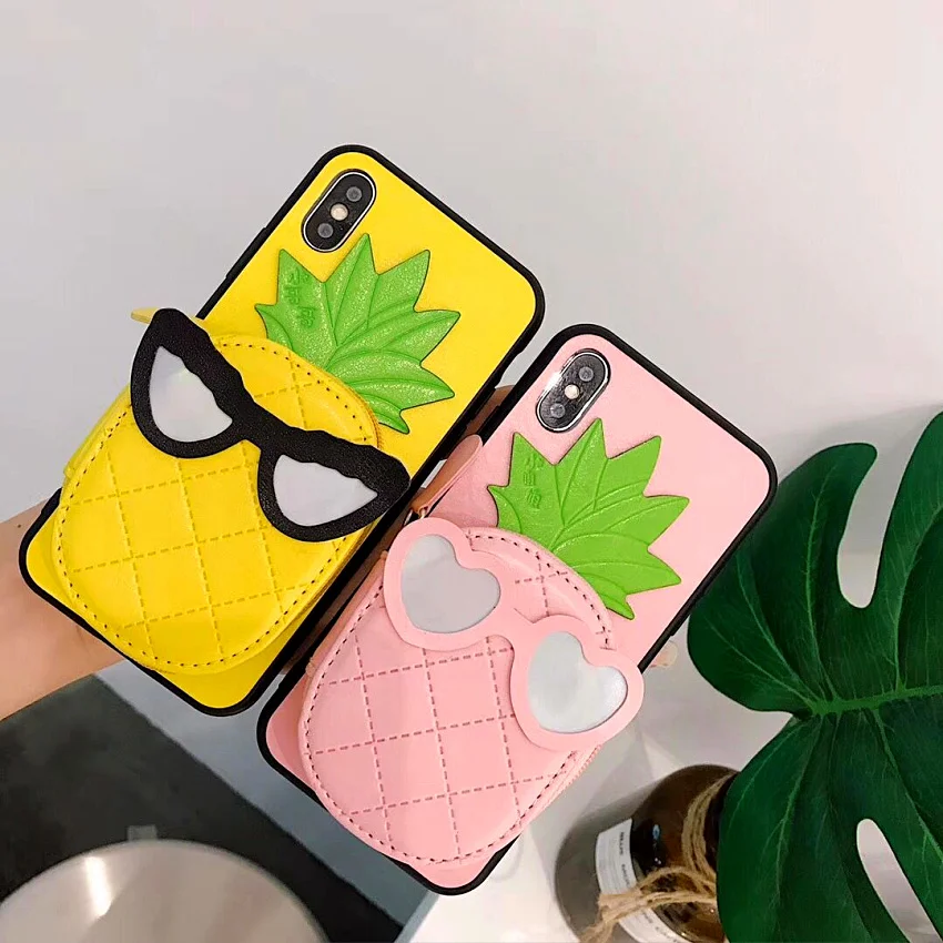 Coin Purse trend Suprem Cute Pineapple Soft Silicone yellow  cover cases for iphone 6 S 6S plus 7 7plus 8 8plus X (17)