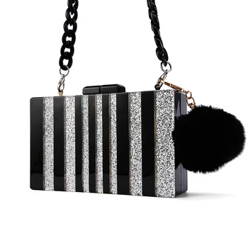 

Handmade Stripe Fashion Wedding Vintage Brand Evening Envelope Clutch Bag Small Shoulder Acrylic Pearl Acrylic Sliver Clutch Bag