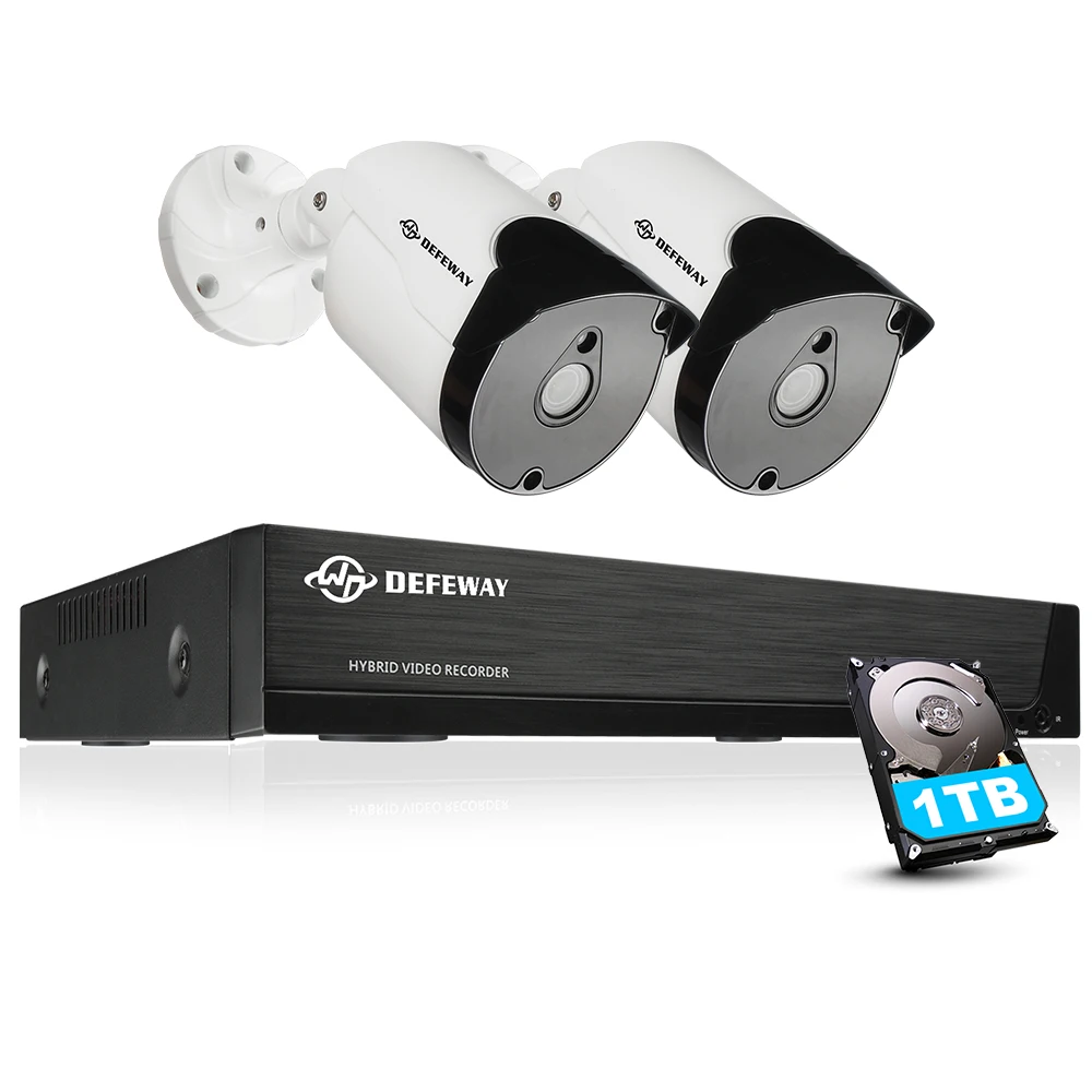 

DEFEWAY HD 5.0MP Video Surveillance System H.265+ CCTV Camera kit Home Security 4CH DVR with 2PCS surveillance Camera 1TB HDD