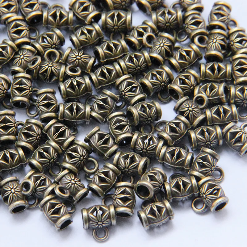 

50pcs/lot 9*10mm Vintage Metal Tube Flower Charm Spacer Beads Big Hole Charm Beads For Bracelets DIY Jewelry Making Findings