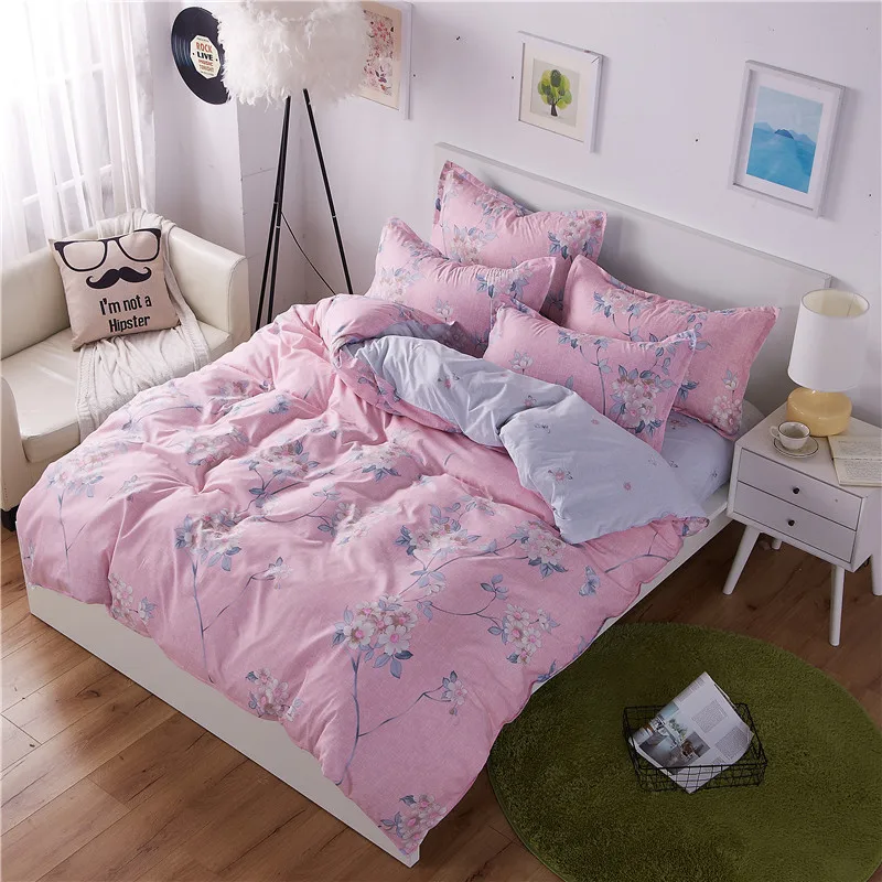 

Fashion Simple Life Polyester Four-Piece Quilt Cover Sheets Pillowcase Comfortable Bedding Small Fresh Floral Print
