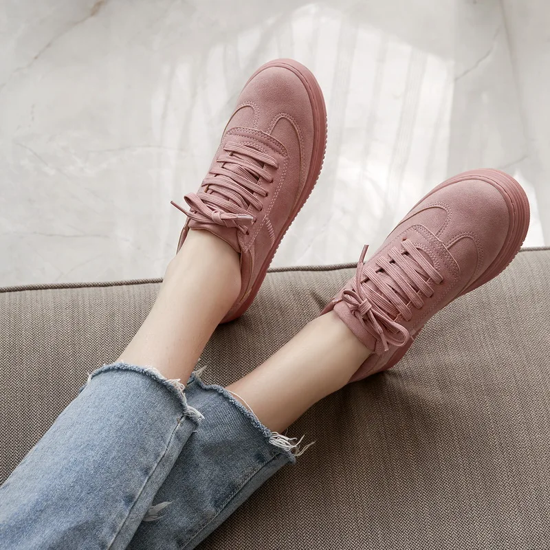 

WDHKUN Leather Women Sneakers Fashion Pink Shoes for Women Lace up White Shoes Creepers Platform Shoes off white shoes