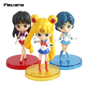 

Q posket Sailor Moon Tsukino Usagi / Sailor Mercury Mizuno Ami / Sailor Mars Hino Rei PVC Action Figures Toys 3pcs/set