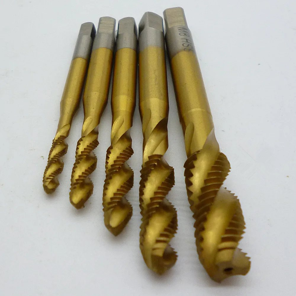 Spiral Pointed Taps Tapping Thread Forming Tap Titanium Coated Hss 5pc