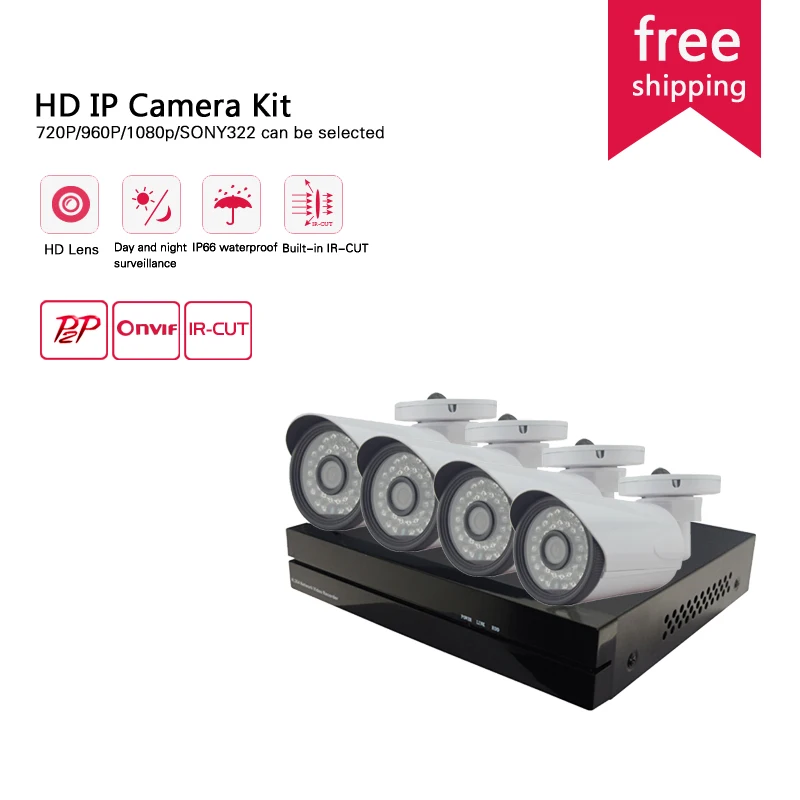  Home Surveillance Camera System 720p/960p/1080p sony imx322 HD CCTV Camera Kit 4ch/8ch NVR outdoor ip camera Network H.264 Video 