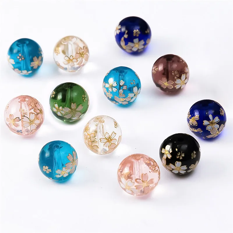 10pcs Acrylic Glass Flower Bead Round Spacer Beads Findings for Jewelry