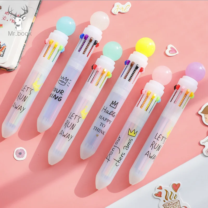 Cute Novelty 10 Colors Ballpoint Pen Kawaii Cartoon Ball Pen for Kids ...