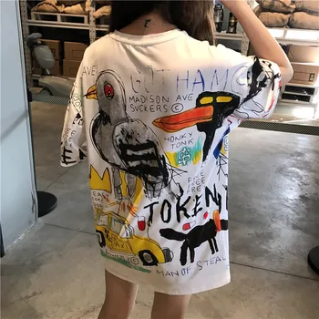 

fashion Vintage punk style t shirt women funny cartoon Print Short Sleeve T-shirts Fashion Casual Loose Girls Summer white Tees