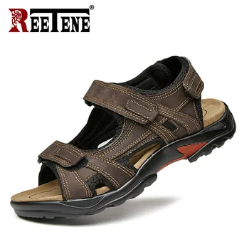 

REETENE 2019 Fashion Sandals For Men Genuine Leather Rubber Men Shoes Outdoor Comfortable Men Summer Shoes Zapatos De Hombre