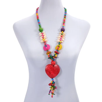 

Wholesale Love Heart Ethnic Necklace Coconut Shell Multicolor Tassel Wooden Bead Strand Handmade Knitted Women Bohemian Jewelry