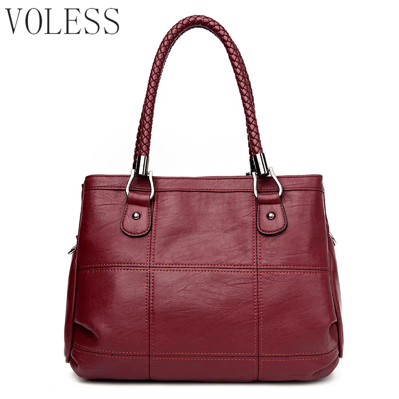 

Fashion Knitting Handle Women Tote Bags High Quality Pu Leather Shoulder Women Famous Brands Patchwork Crossbody Bags For Women