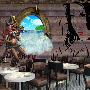 

Custom Size Photo 3D stereo graffiti wood pirate hero wallpaper game theme restaurant Internet cafe bar KTV wallpaper mural