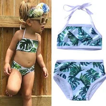 Двойка Купальник Комплект Одежда для детей и малышей Девушка лист купальник с принтом Bathingsuit зеленый комплект бикини 80-120