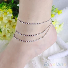Кристалл 3 Ряда Rhinestone Ножной Браслет Цепи Лодыжки Браслеты Для Ног Ювелирные Изделия 00SO