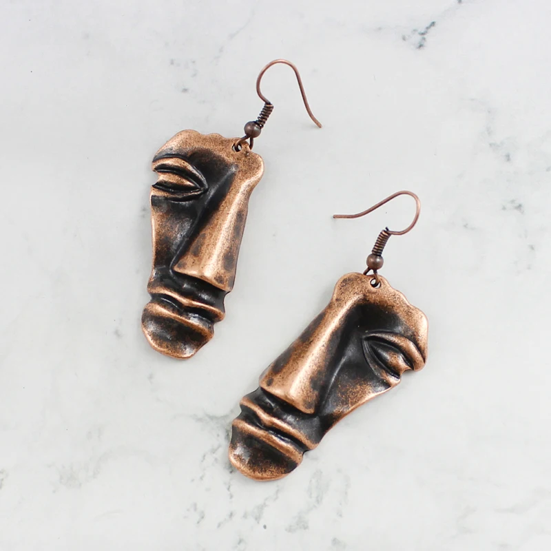 

Three-dimensional broken Half face Pendant earring personality Creative bronze Retro Ethnic earrings Party dress up accessories