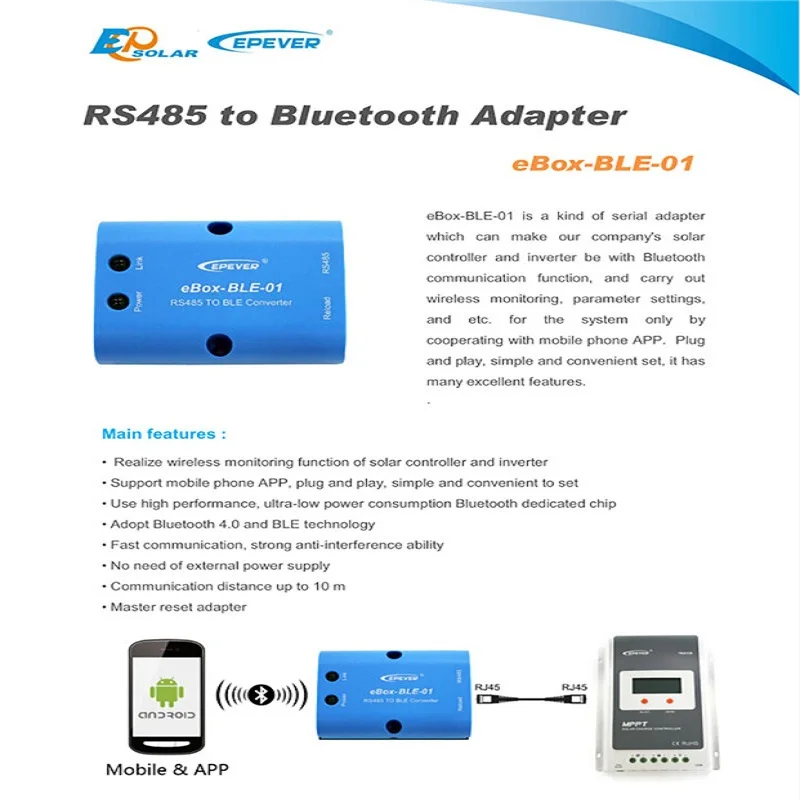 EBOX-BLE-01 RS485 Bluetooth адаптер беспроводной связи настройки параметров для EPever EPsolar контроллеров и инверторов