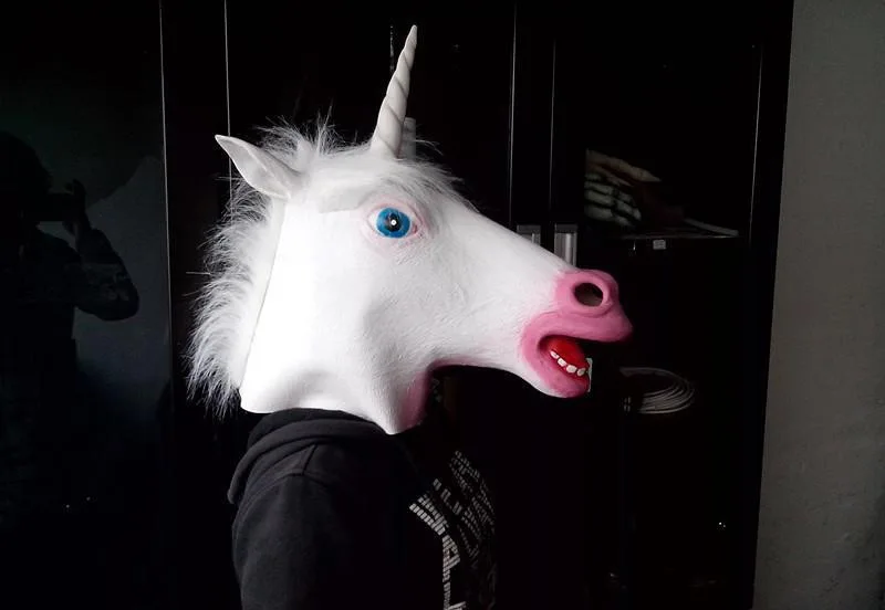 Творческий Хэллоуин Латекс Единорог Лошадь анфас Глава маска Единорог Белая лошадь Глава Маска фестиваль Вечерние Маски Животных