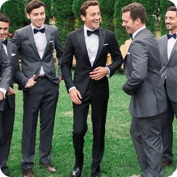 Ceny Szary Groom Smokingi Czarne Garnitury Męskie Na Wesele 2 Sztuka Groomsmen Garnitur żakiet Z Dzianiny Dresowej Szczyt Lapel Oblubieniec Kostium Homme Blazer