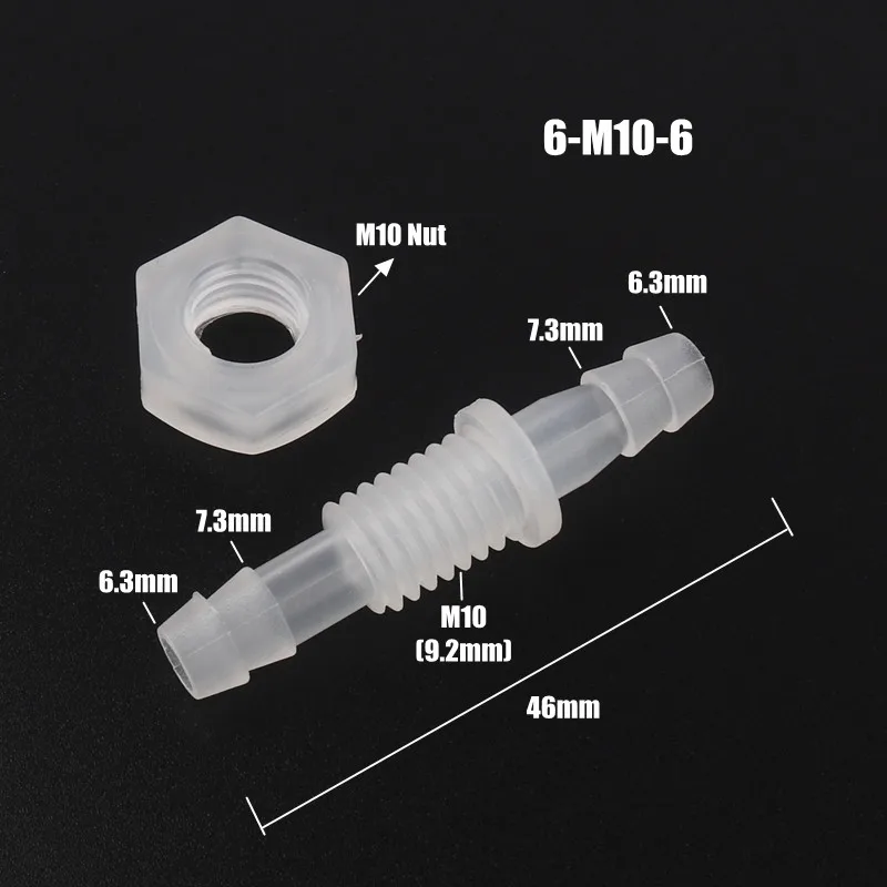 100 шт 3~ 8 мм M6~ M10 PP резьба PP Прямые соединители Шестигранная гайка аквариумный бак воздушный насос фитинги шланг для питьевой воды пагода соединения - Цвет: 6-M10-6
