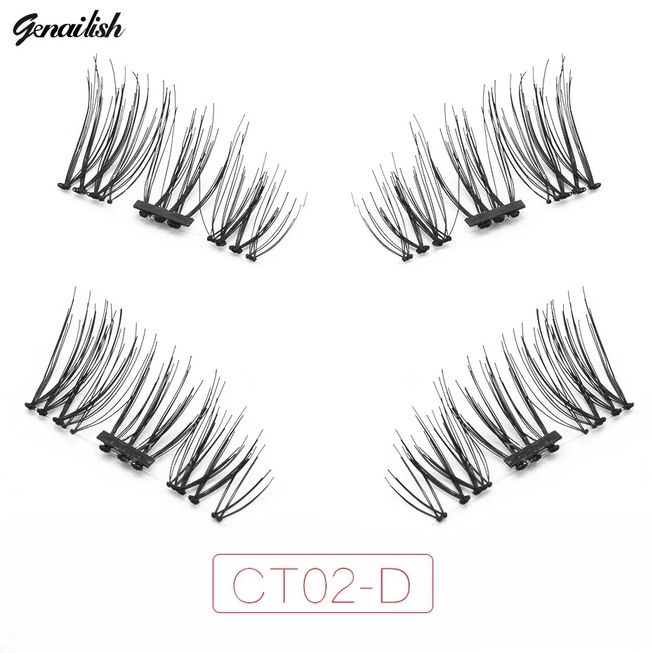 

Genailish 4pcs/pairs Eyelashes magnetic eyelashes 6D Felase Eyelashes Hand Made Fake Eye Lashes CT02 maquiagem