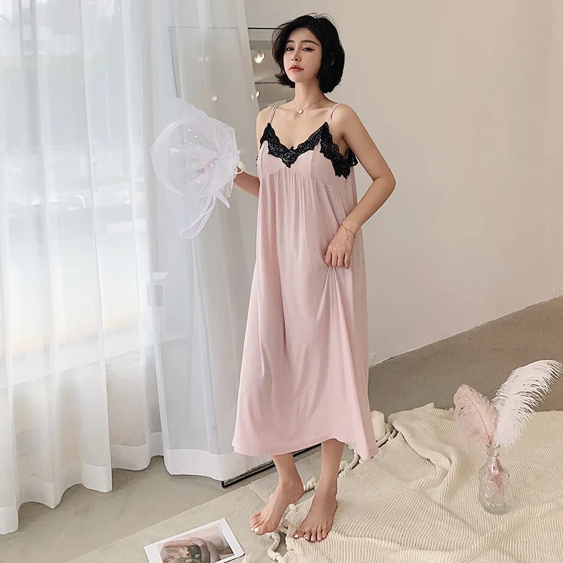 

Home Dress Spring and Summer New Straps Nightdress Pits Sexy and Feminine Cool with Chest Pad Pink Home Pijamas Chemise De Nuit