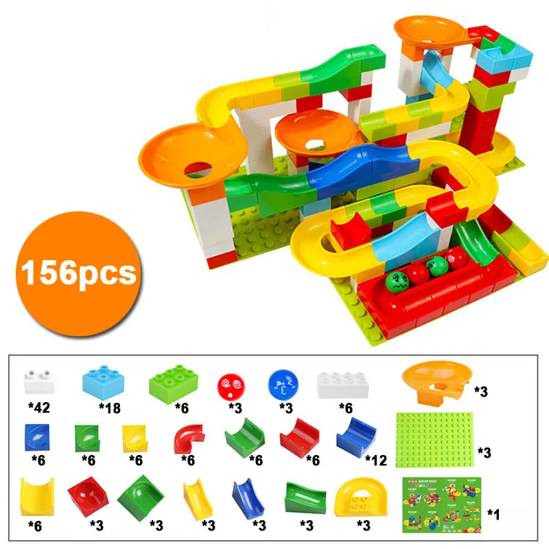 52-296 шт мраморный гоночный лабиринт, Шариковая дорожка строительные блоки ABS Воронка слайд сборка кирпичи блоки - Цвет: 156pcs without box
