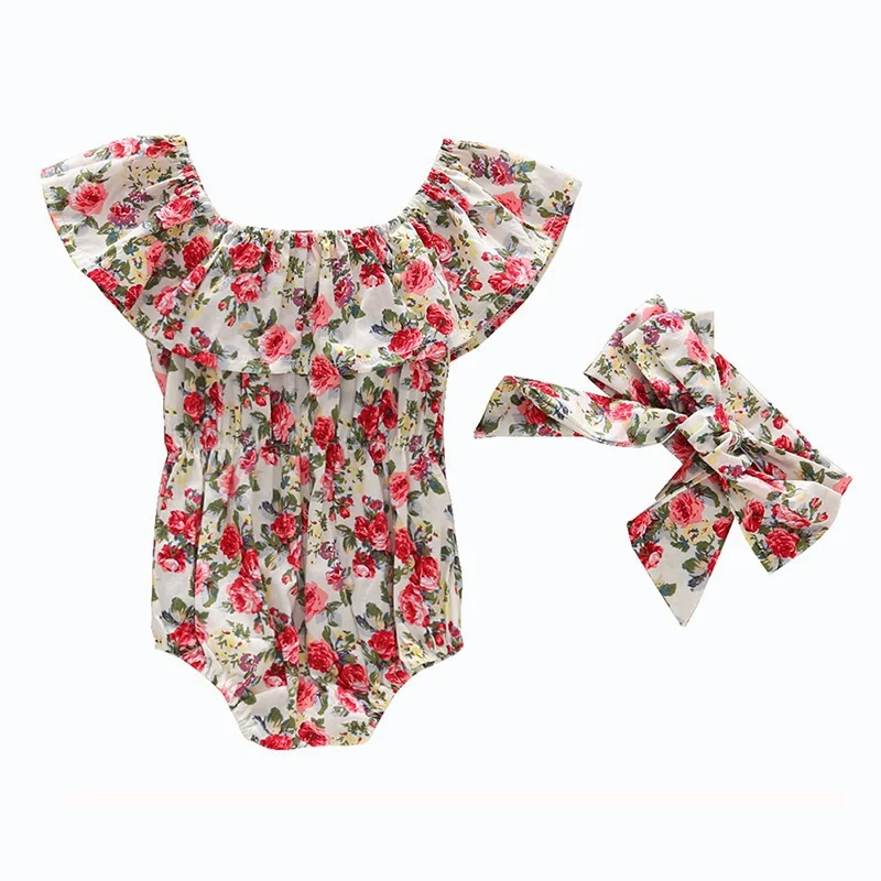 

Newborn Baby Girls Flower Romper chrysanthemum Jumpsuit Sunsuit +Headband Outfits Set Clothes Baby Sleeveless Clothing 0-2Y