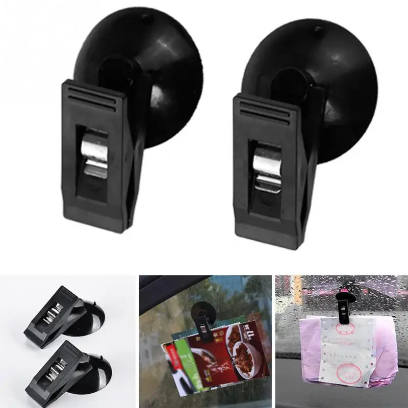 

1 Pair Car Interior Window Mount Black Suction Cap Clip Plastic Sucker Removable Holder For Sunshade Curtain Towel Ticket