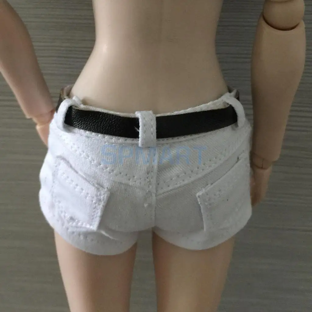 1/6 Scale Black Low-cut Vest Denim Jeans Shorts Belt Set Fit 12