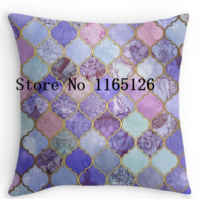 Royal Purple Mauve & Indigo Decorative Moroccan Tile Pattern Printed