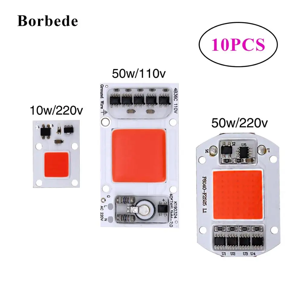 

[10 PCS] Borbede LED COB Chip For Grow Plant Light Full Spectrum 220V/110V 10W 50W Phyto Lamp For Indoor Plant DIY Floodlight
