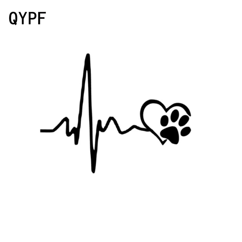 QYPF 14 см* 11 см модная наклейка линия сердцебиения и лапы кошка собака сердце любовь винил автомобиль декоративный стикер C15-0657
