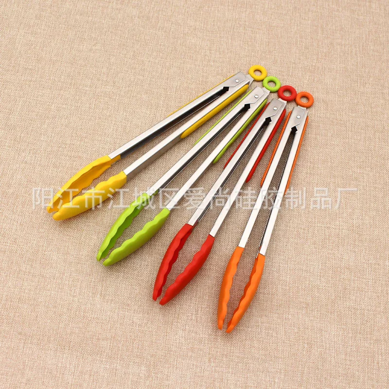 

1PCS New Silicone Kitchen Cooking Salad Utensils BBQ Clip Stainless Steel Utensil Gadget Food Accessories
