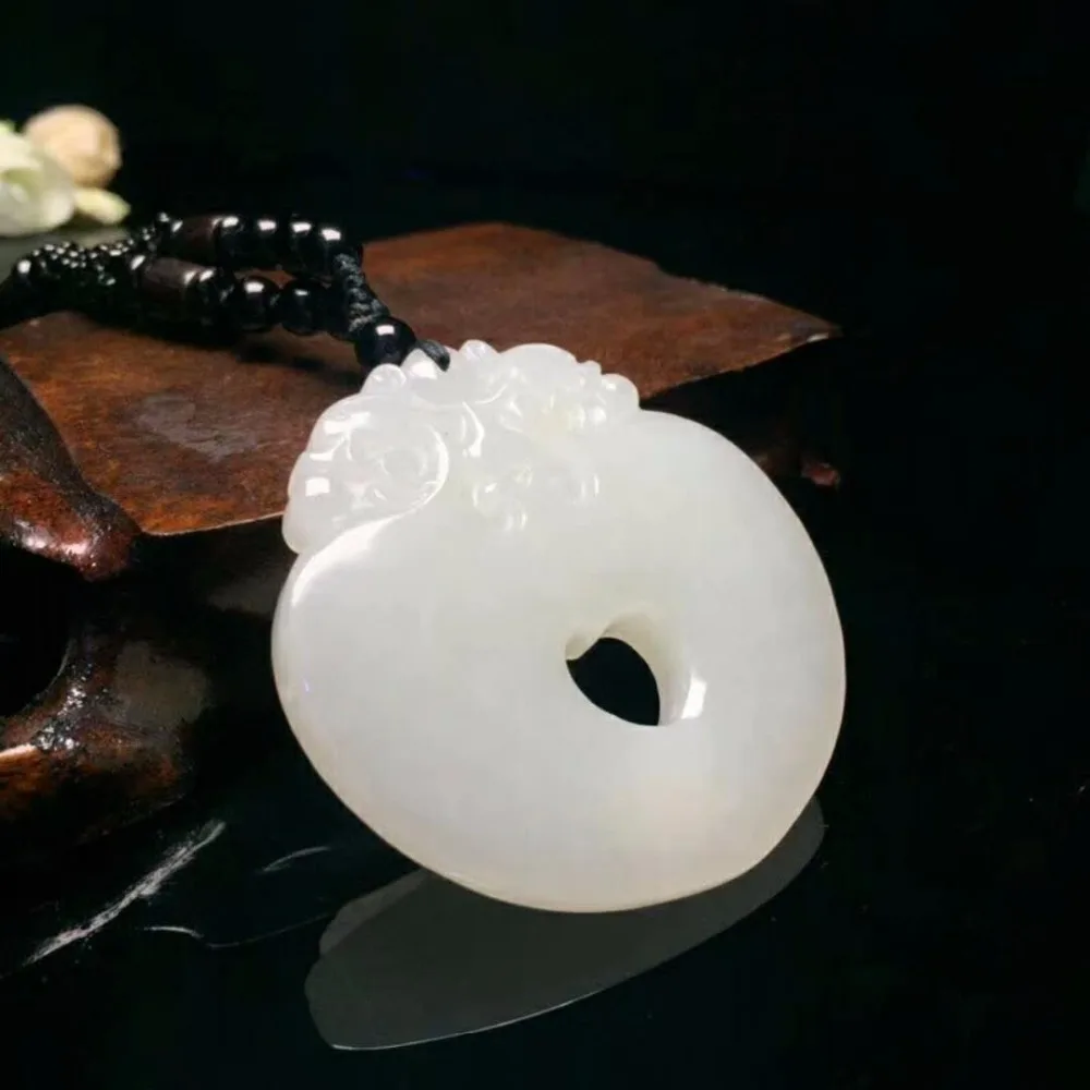 Exquisite Hetian jade safety buckle pendant h42in Pendants from