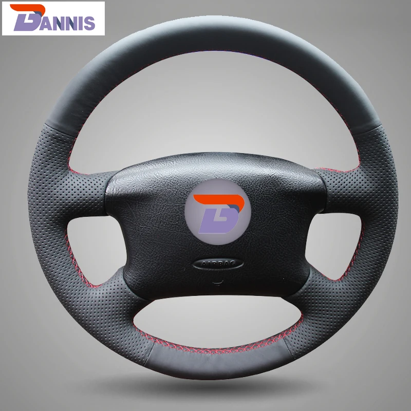BANNIS Black Artificial Leather DIY Hand stitched Steering Wheel Cover for Volkswagen Passat B5 VW Passat