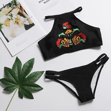 Новое поступление, набор бикини с вышивкой,, пуш-ап женский купальник, сексуальный черный купальник, купальник, женский купальник, бразильский