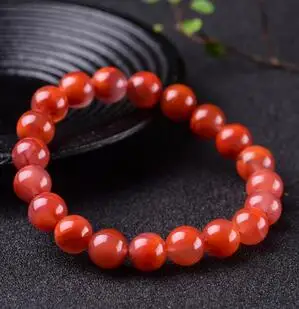 

free shipping 9mm Pure natural ore South red agate bracelet stone polished ice floating flame red