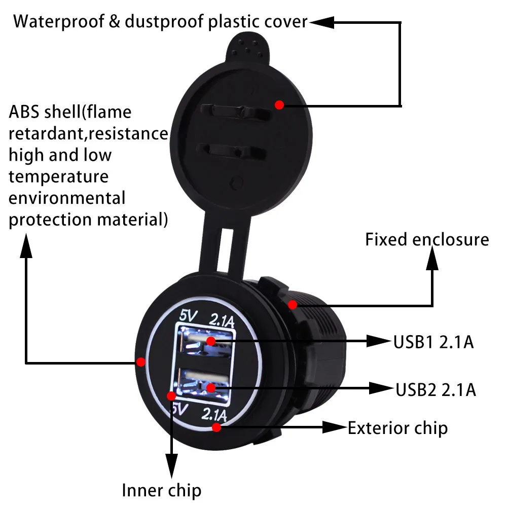 Универсальное автомобильное зарядное устройство для мотоцикла светодиодный светильник с двумя USB зарядными устройствами розетка 3.1A сигаретный светильник для мотоцикла авто, грузовик, лодка# D