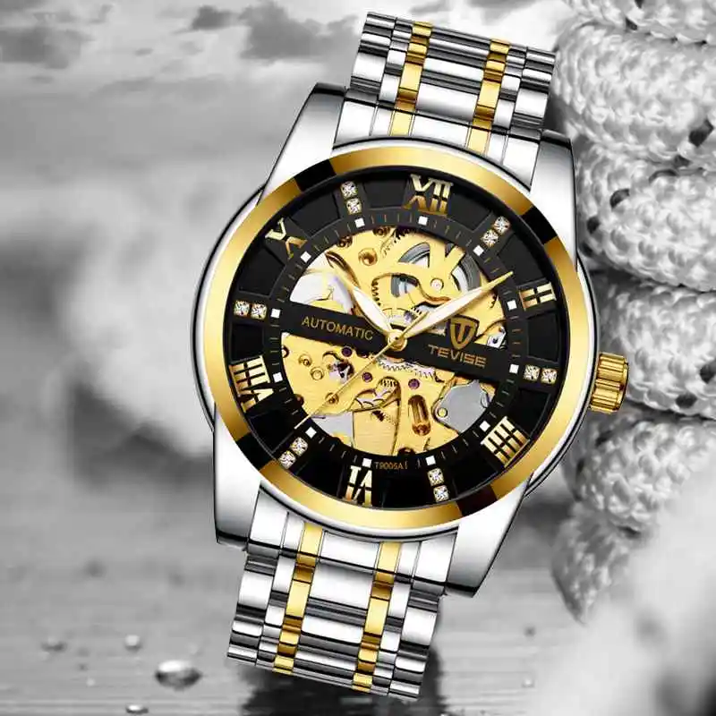 TEVISE Top Luxury Brand Mens Automatic Watches Men Stainless steel Skeleton Mechanical Wristwatch Relogio Masculino