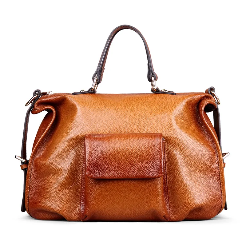 

2019 new Personality pocket ! fashion business portable genuine leather casual top layer leather ladies shoulder bag Silk lining