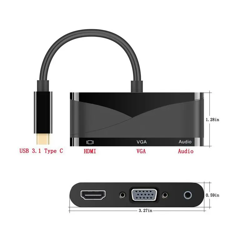ABGN горячий USB C к HDMI VGA аудио адаптер 3 1 Тип 4K 1080P и 55 мм конвертер двойной экран для