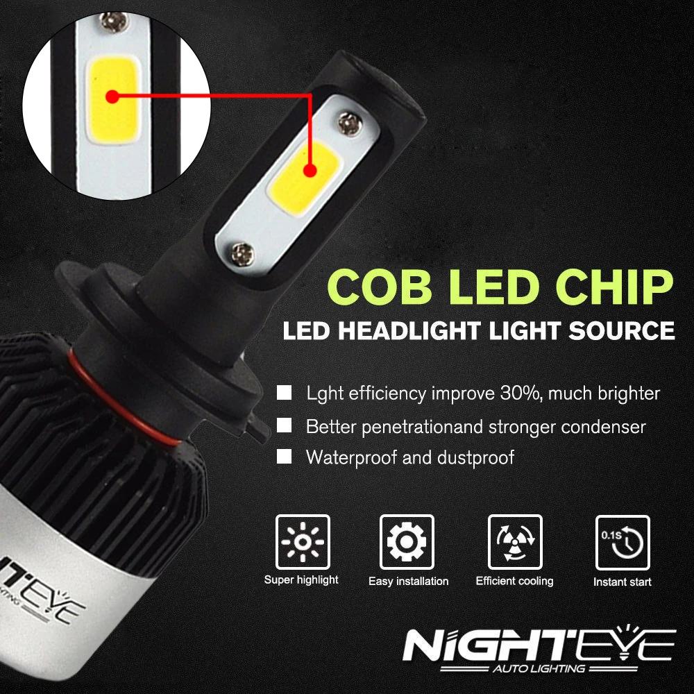 Nighteye 9000LM 72W фары для 6500K H1 H4 H7 светодиодный H11 Автомобильный светодиодный головной светильник s Белый Противотуманные огни 9005 HB3 9006 HB4 туман светильник лампы