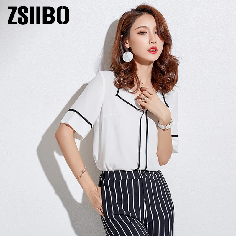 

Fashion woman blouses 2019 Sexy V Neck Chiffon White Shirts korean Short Sleeve Ladies Blusa harajuku Plus Size Female Clothes