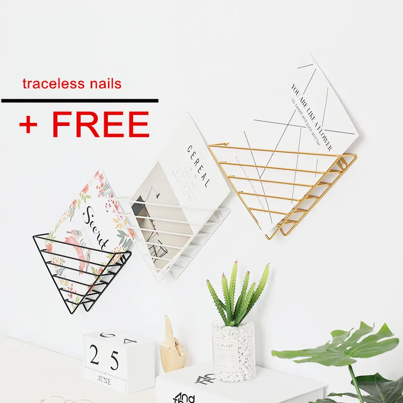 

Nordic Iron Wall Holder Hanging Shelf, Desktop Organizer, Trilateral Bookshelf, Metal Display Shelf, Living Room Wall Decoration