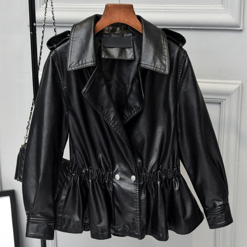 Chaqueta y abrigo de cuero volantes de princesa para mujer, ropa informal plisada de diseñador, de ante PU, estilo europeo, Primavera, B448| Chaquetas de cuero| - AliExpress